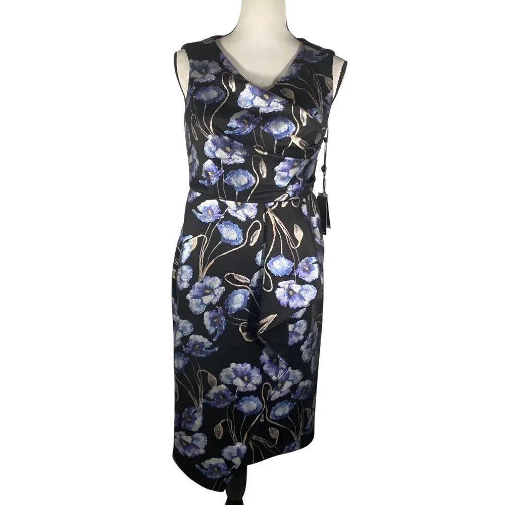 Adrianna Papell metallic print crepe sheath dress knee length women’s 6 NWT - Picture 2 of 16